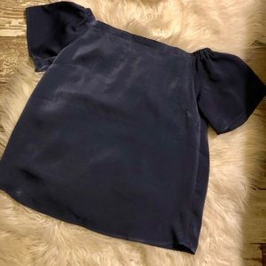 Satin off the shoulder blue top